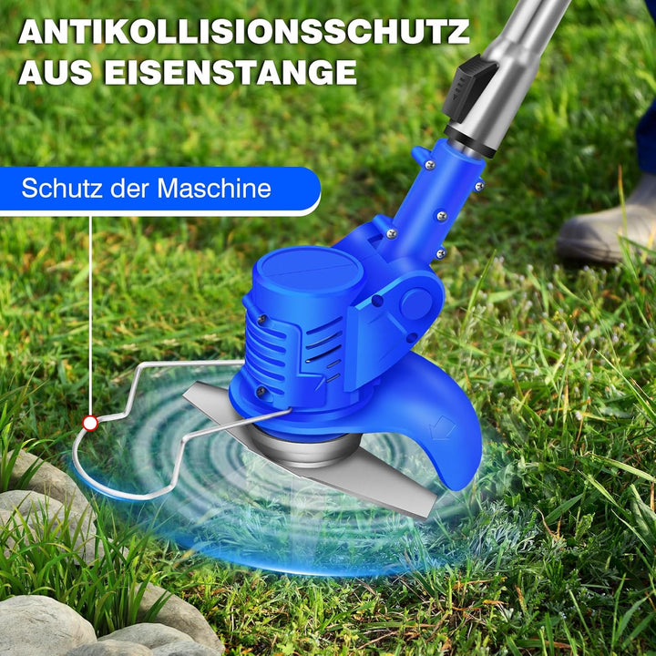 Qimu Akku Rasentrimmer mit Akku 21V Elektrischer Rasentrimmer Elektro-Trimmer Akku Motorsense Rasen