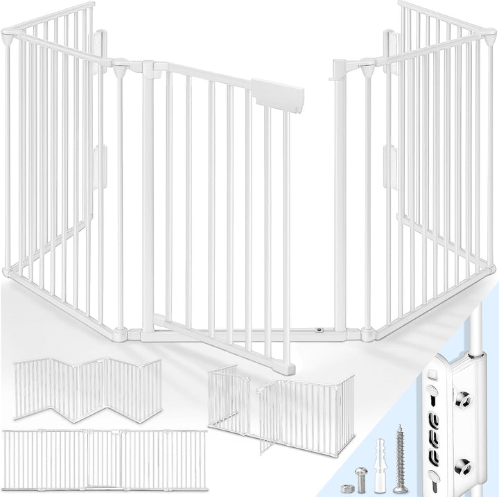 KIDUKU® Kaminschutzgitter mit Tür Metall 420 cm | Absperrgitter Ofenschutzgitter faltbar | Konfigura