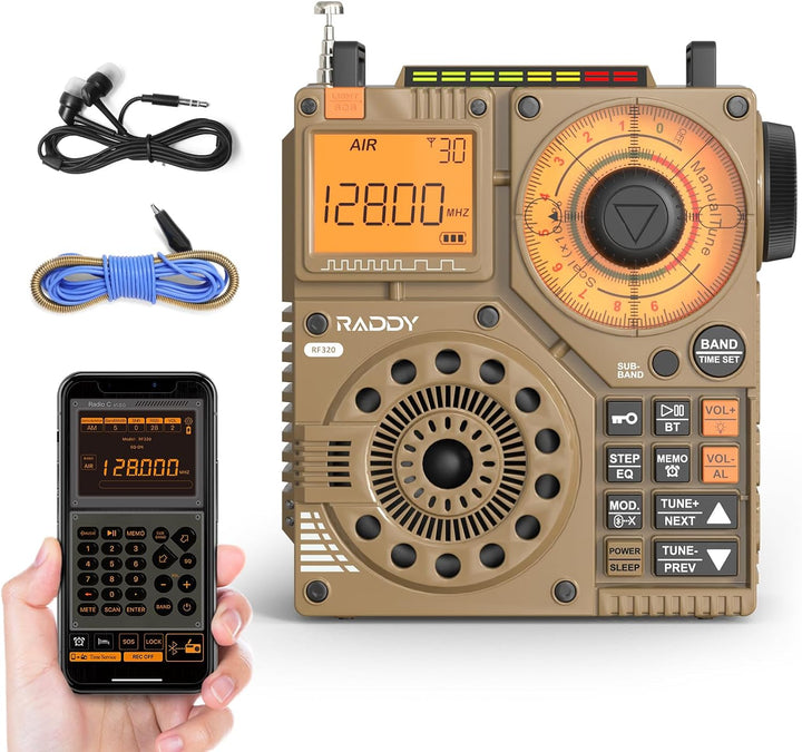 Raddy RF320 Kurzwellenradio mit App-Steuerung, FM/AM/VHF/SW/AIR-Empfänger unterstützt Bt/TF-Karte, w