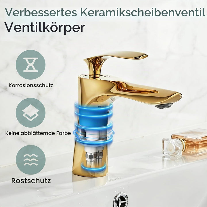 Leekayer Waschbecken Wasserhahn Gold Chrom Messing Einhand-Waschtisch-Mischbatterie,LK75239Gg, Gold