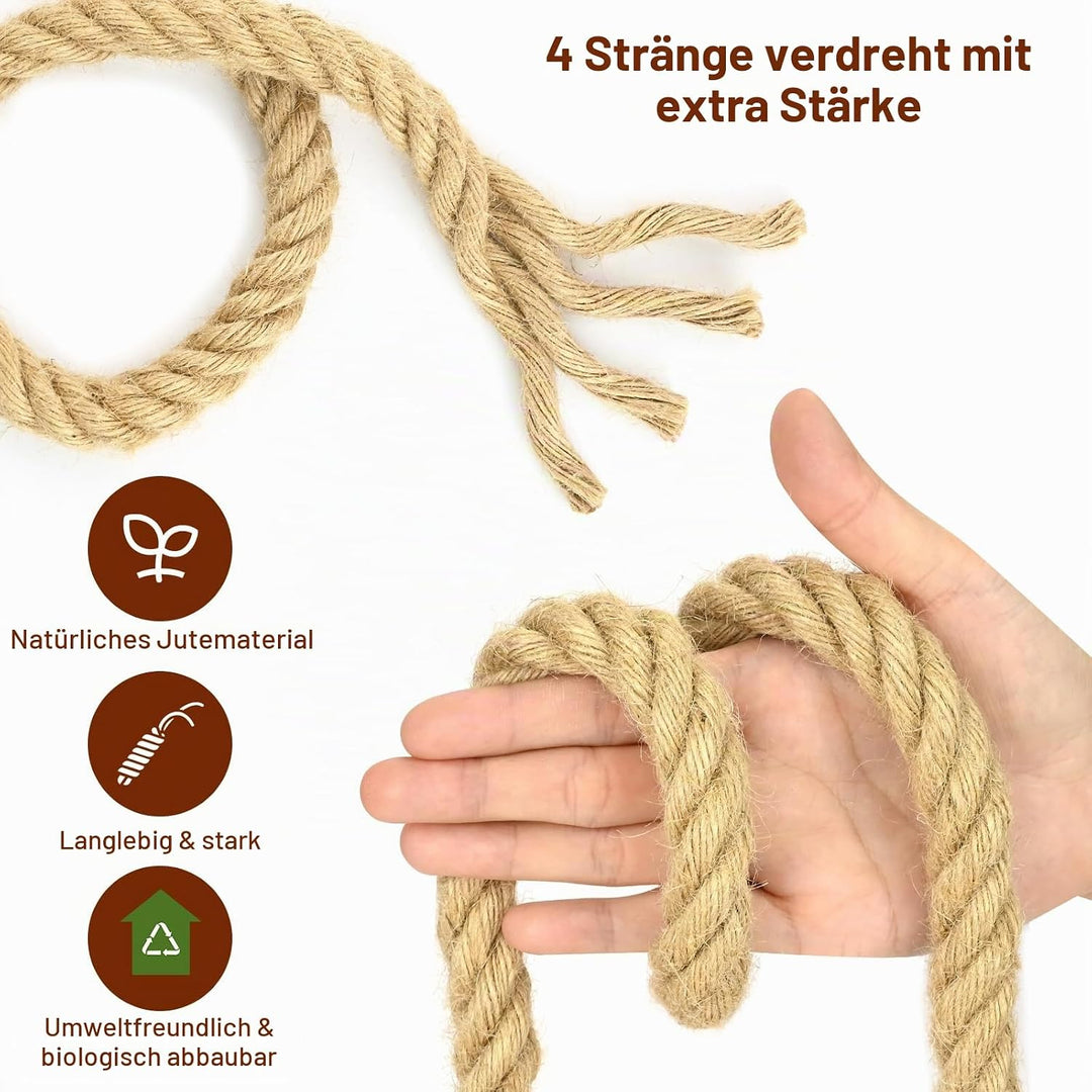 Juteseil 20 Mm 10 M, 4-SträNge Natürliches Dekoseil, Dickes Juteseil Tauziehen-Hindernisseil Gedreht