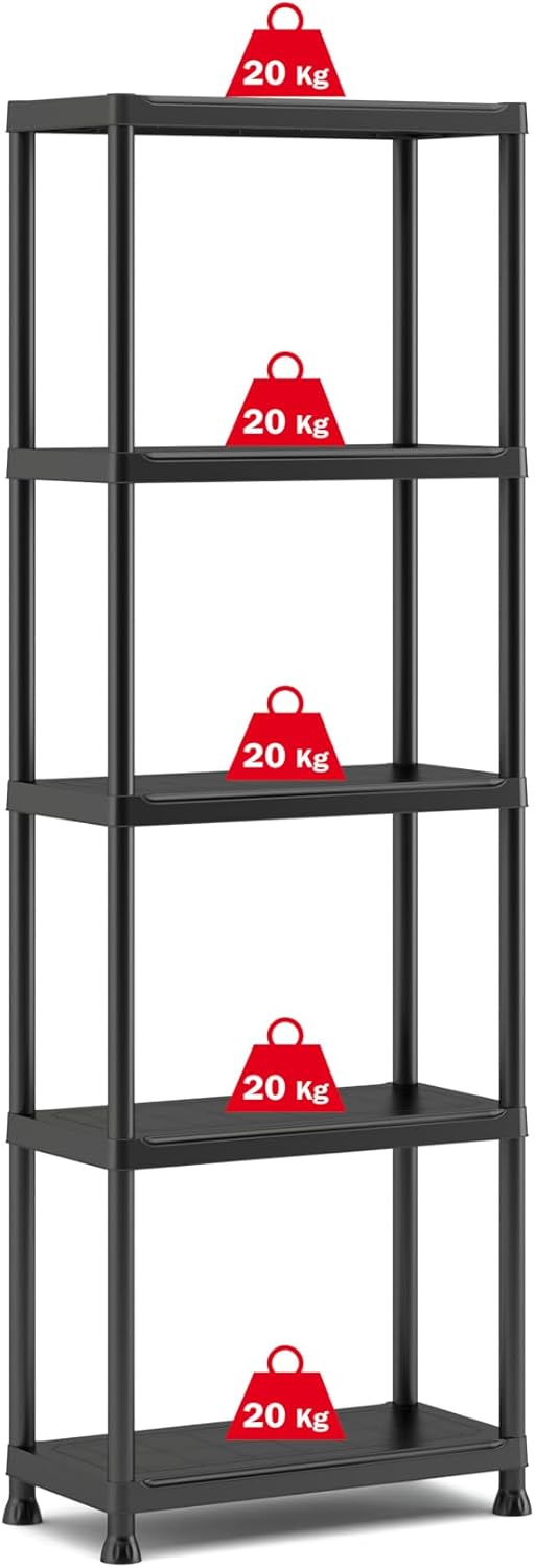 Keter 2er Set Regale 60/5, schwarz, 5 Böden, max. Traglast je 20 kg, 60 x 30 x 174 cm