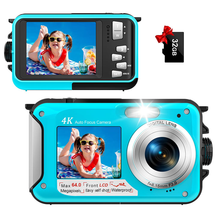 Digitalkamera, Yixinxin 4K Unterwasserkamera, 64MP Autofokus 16FT Digitalkamera wasserdichte mit 32G
