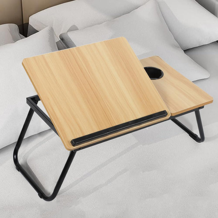 Laptop-Betttisch, Laptop-Tablett mit verstellbarem Winkel, mit klappbaren Beinen und Tassenschlitz,