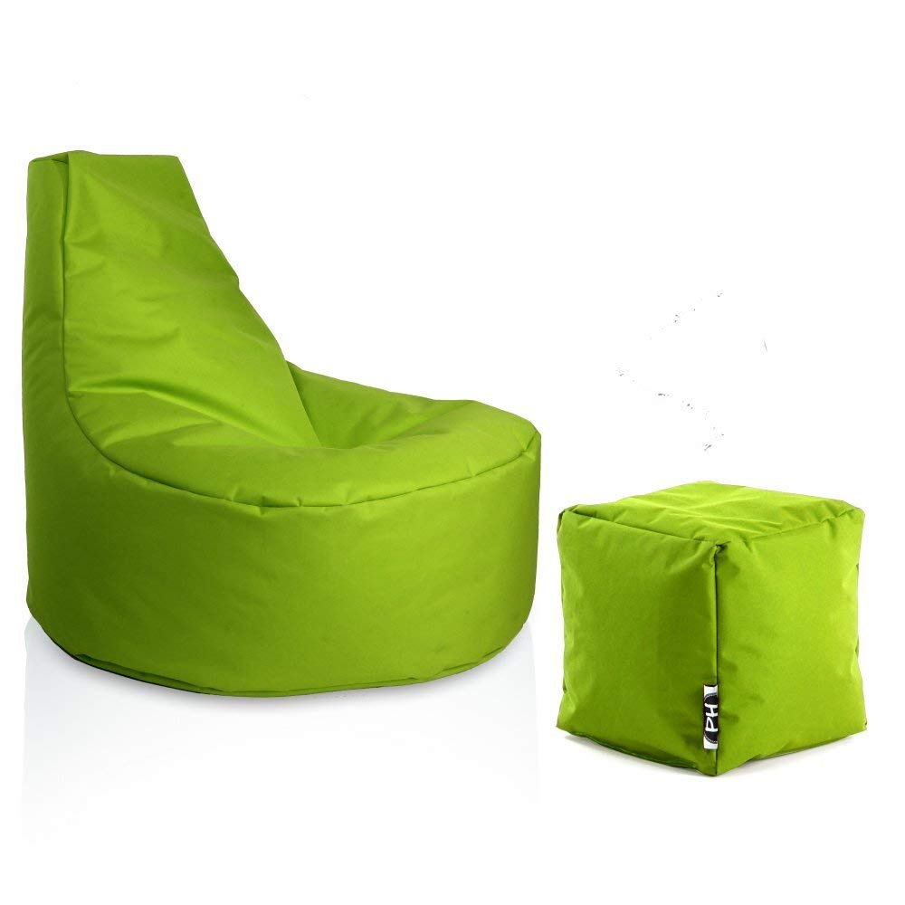 PATCH HOME Gamer Sessel inkl. Würfel Bean Bag Set Ø75cm, 30cm Sitzhöhe, 80cm Höhe + 35x35cm Würfel K