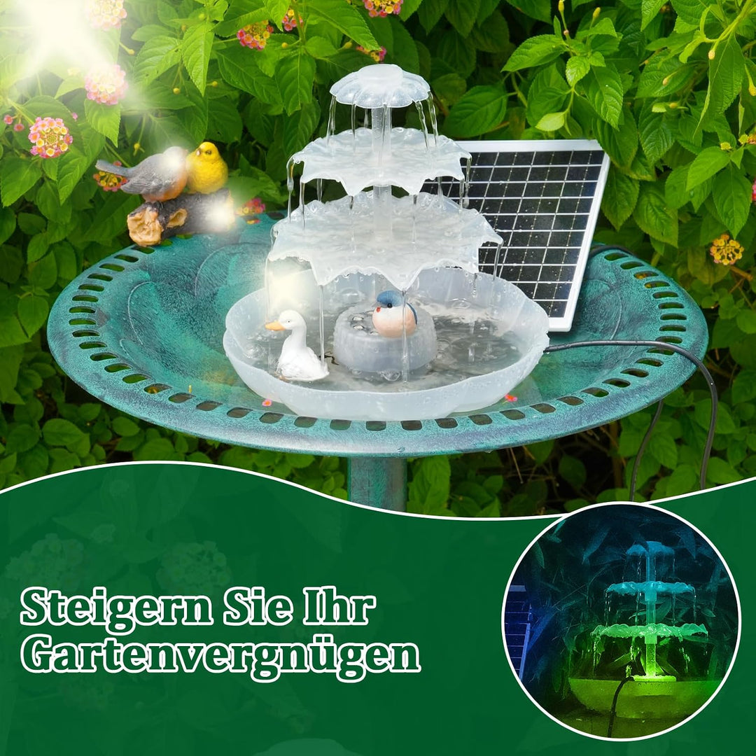 AISITIN DIY Brunnen,Vogeltränke Sets mit 6,5W Solar Springbrunnen mit Akku und LED, 3 Stufige Vogelf