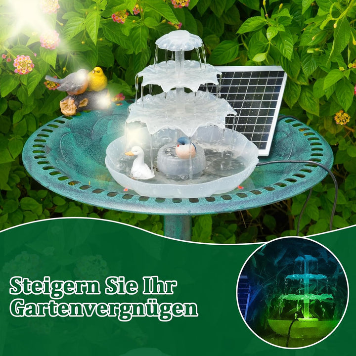 AISITIN DIY Brunnen,Vogeltränke Sets mit 6,5W Solar Springbrunnen mit Akku und LED, 3 Stufige Vogelf