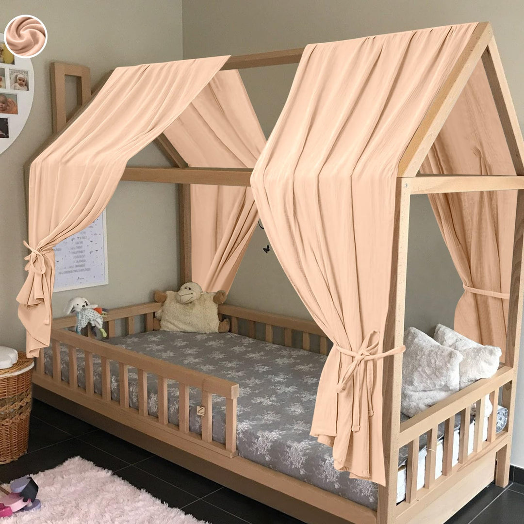 HOTUT Hausbett Himmel,2 Stück Betthimmel Babybett aus Musselin,Weich und atmungsaktiv Baldachin Kind
