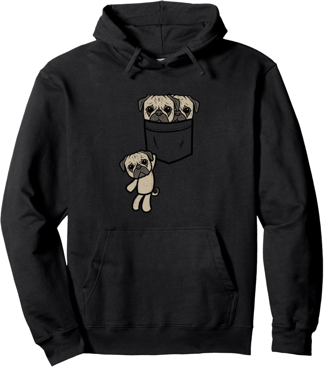 Three Pugs In Pocket Cute Animal Pet Dog Lover Owner Gift Pullover Hoodie