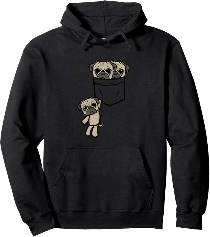 Three Pugs In Pocket Cute Animal Pet Dog Lover Owner Gift Pullover Hoodie
