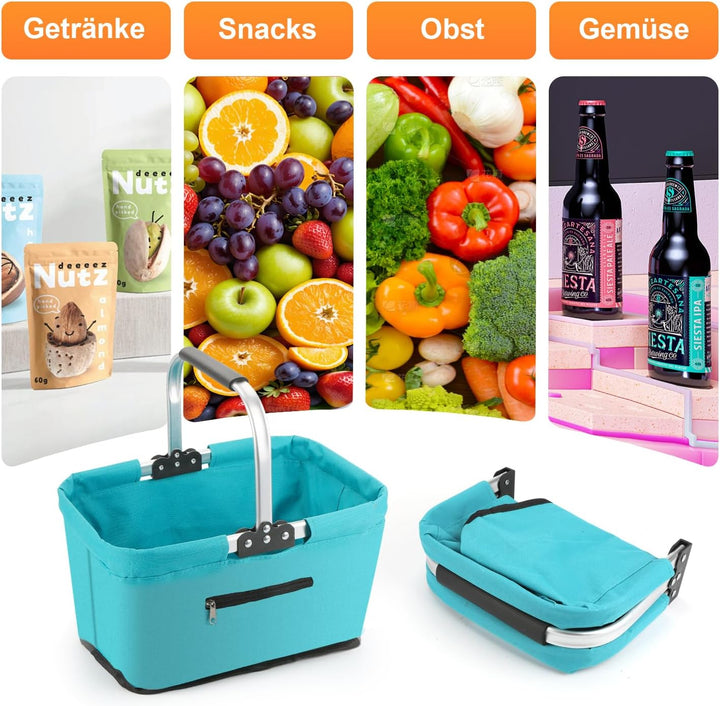 Einkaufskorb Faltbar 25L,Einkaufskorb Klein Mit Gepolsterte Griffe Und ReissVerschlusstasche,Einkauf