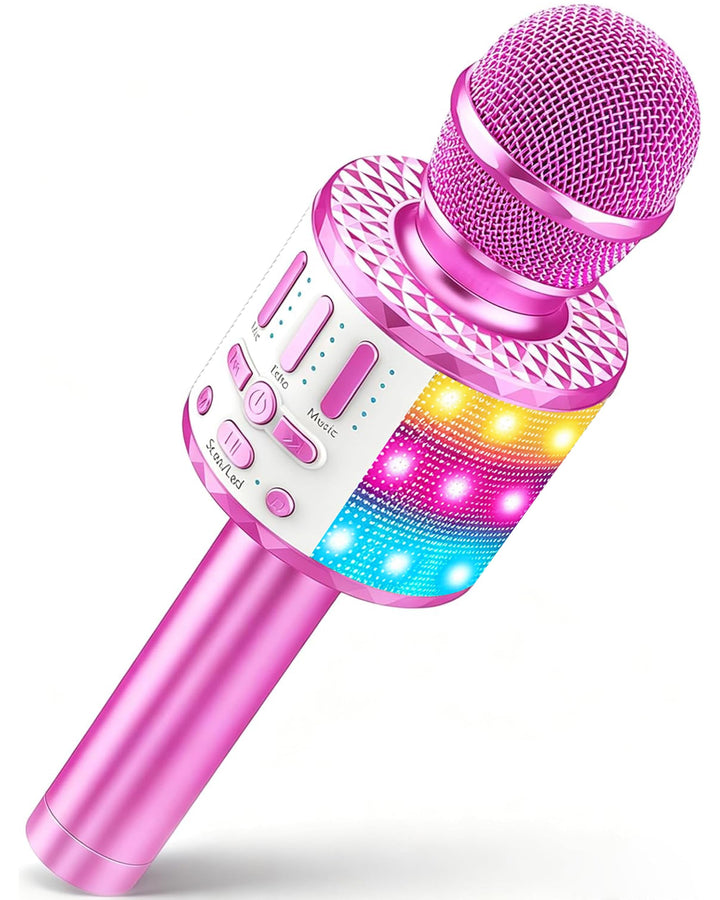 Karaoke Mikrofon, Drahtloses Bluetooth Mikrofon Kinder mit LED, Tragbares Karaoke Maschine zum Singe