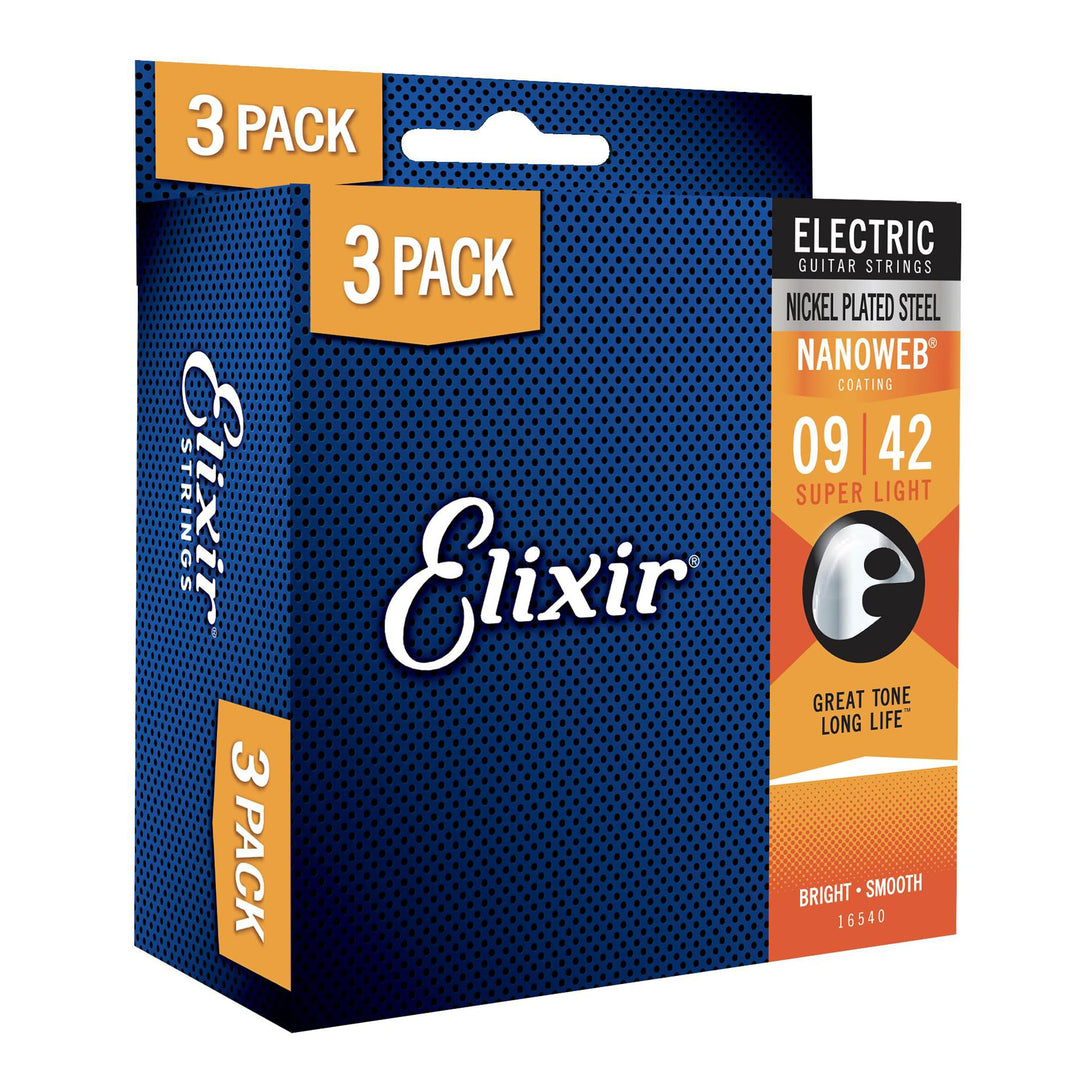 Elixir 16540 Electric 009/042, 3 Sets in einer Verpackung Super Light (9-52) 3 Pack, Super Light (9-