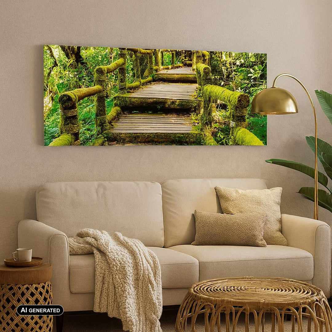 Panorama Bilder auf Leinwand 100x40cm Leinwandbild Asien natur park brücke Gross Wanddeko Bild Schla