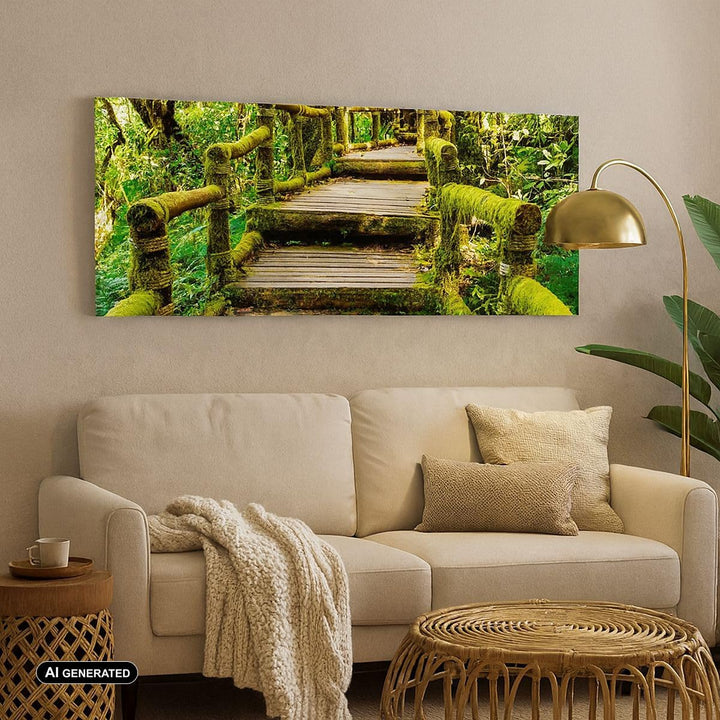 Panorama Bilder auf Leinwand 100x40cm Leinwandbild Asien natur park brücke Gross Wanddeko Bild Schla