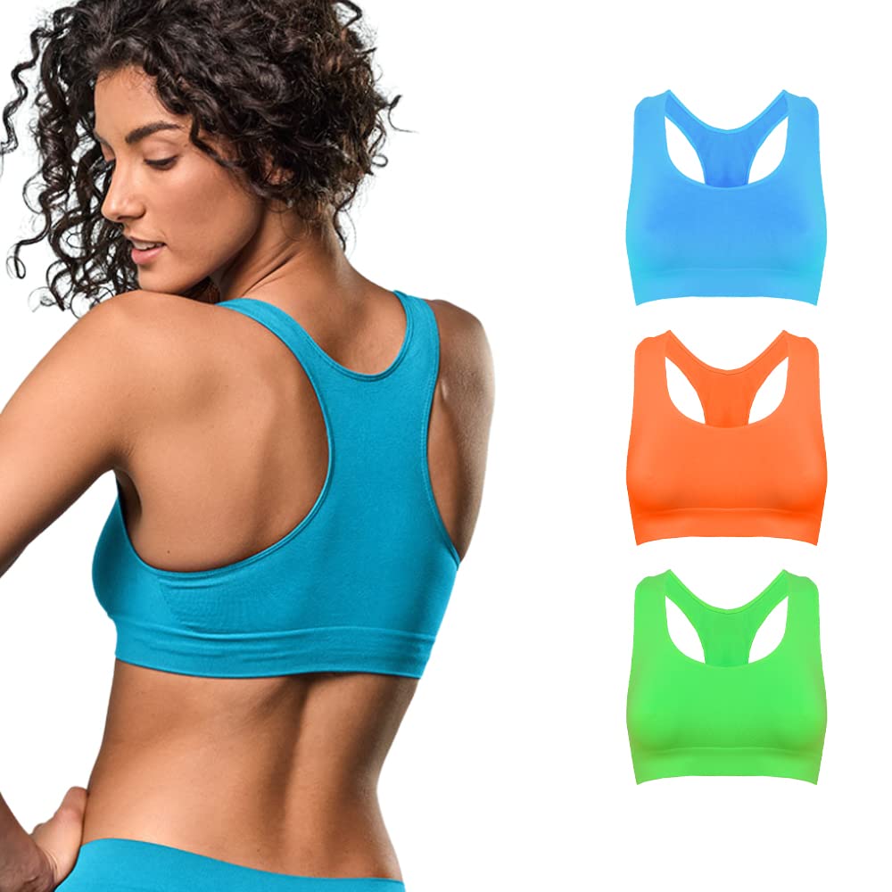FOCENZA Sport-BH Top Gym Damen, Nahtlose Technologie, Made in Italy L-XL Fluo Green – Fluo Orange –