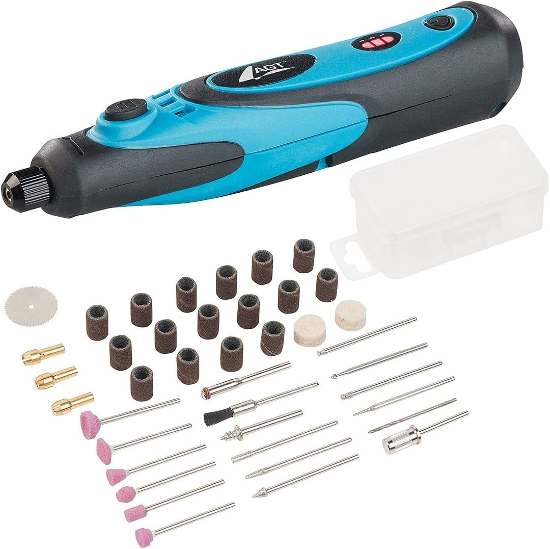 AGT Mini Bohrer: Akku-Multifunktionswerkzeug mit Sortierkoffer und 340-tlg. Zubehör-Set (Multitools,