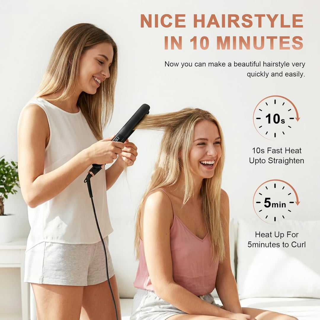2 in 1 Glätteisen Locken und Glätten, Haarglätter mit LCD Display, 5 Temperaturstufen 150–230°C, Ext