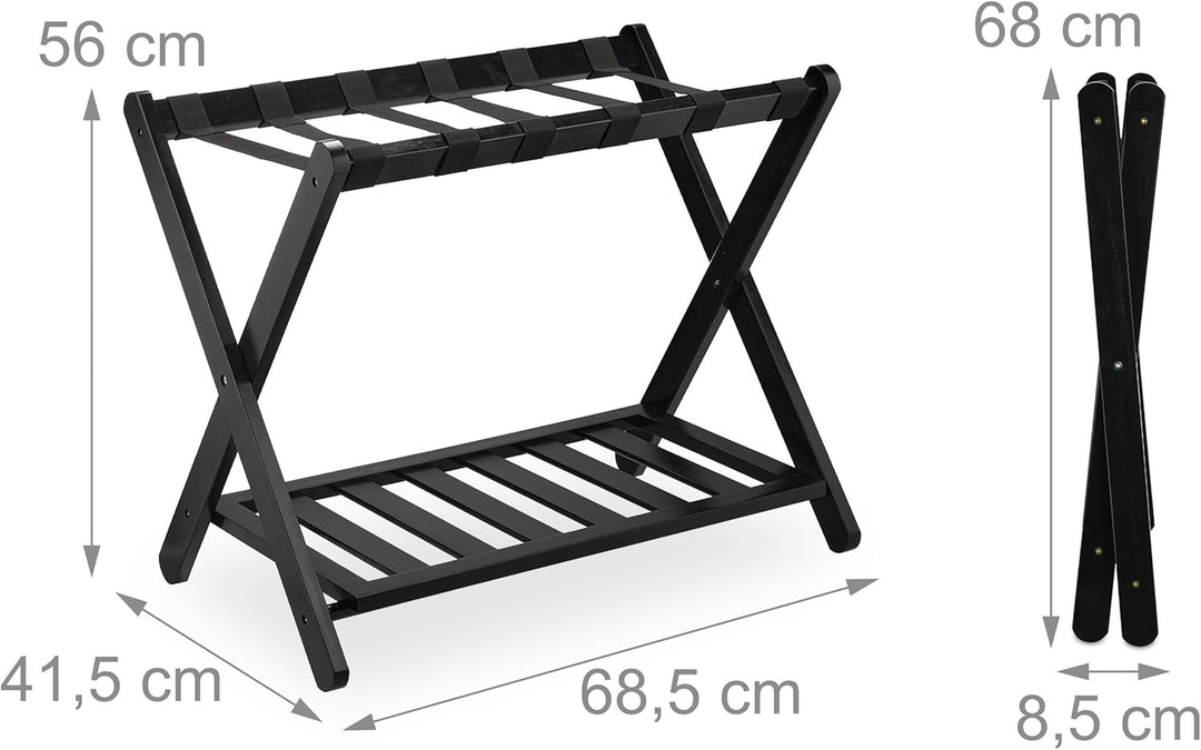 Relaxdays Kofferständer, klappbar, Bambus, HBT: 56x68,5x41,5 cm, Gepäckständer mit Ablage, Kofferabl
