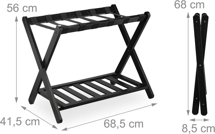 Relaxdays Kofferständer, klappbar, Bambus, HBT: 56x68,5x41,5 cm, Gepäckständer mit Ablage, Kofferabl