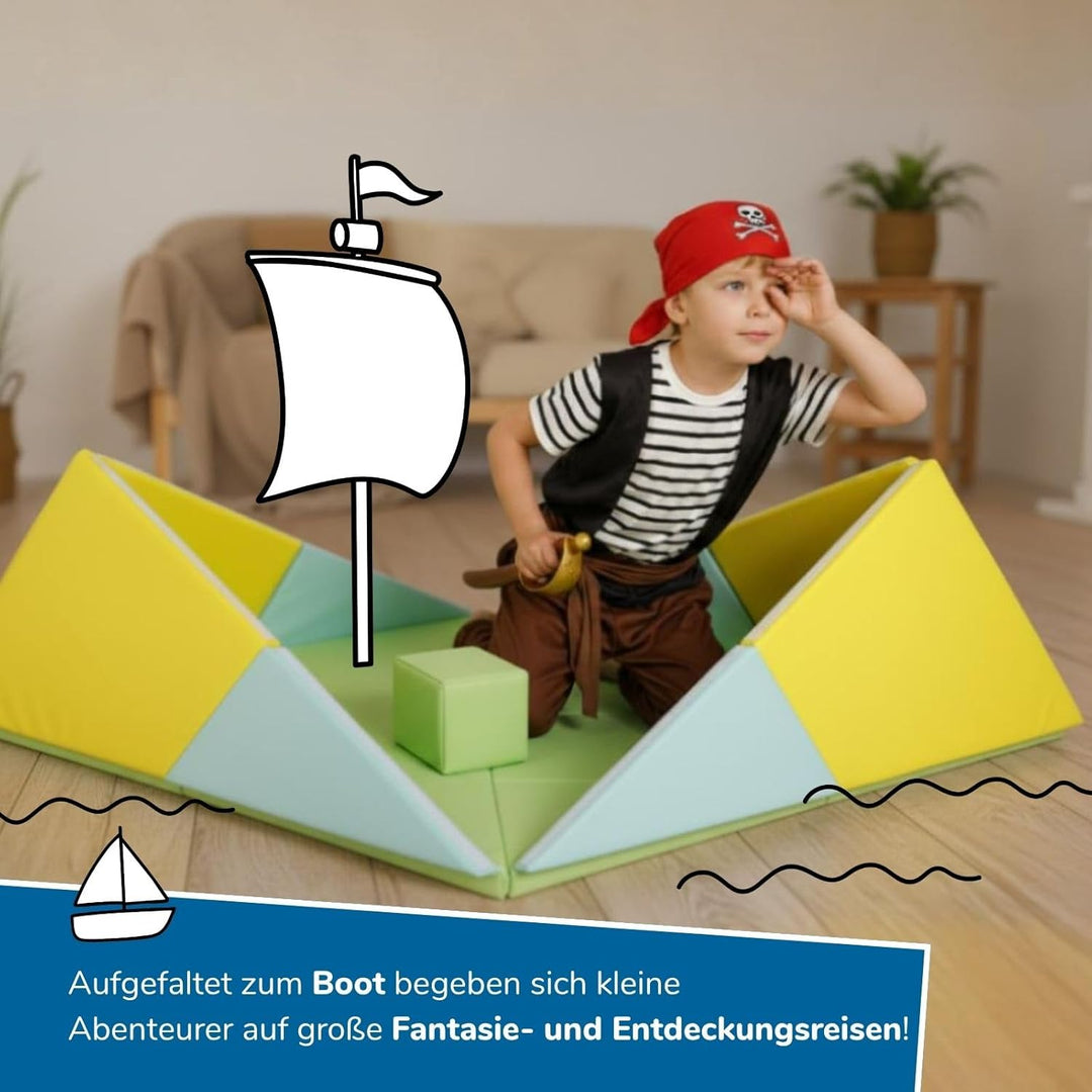 alldoro 60801 Faltbare Spielmatte 3-in-1, Krabbelunterlage, Tipi-Zelt & Spielboot, ab 0 Jahren, 182