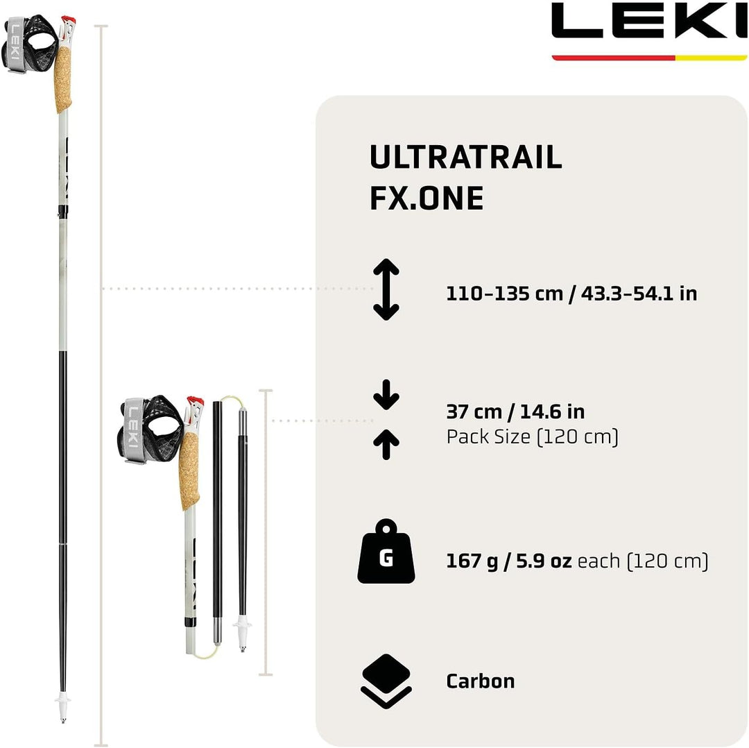 LEKI Ultratrail FX.One Trailrunning Stöcke Damen & Herren | faltbar aus Carbon | Ultraleicht | Fixlä