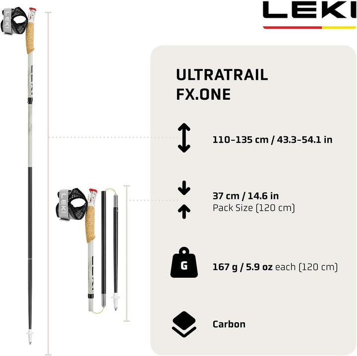 LEKI Ultratrail FX.One Trailrunning Stöcke Damen & Herren | faltbar aus Carbon | Ultraleicht | Fixlä