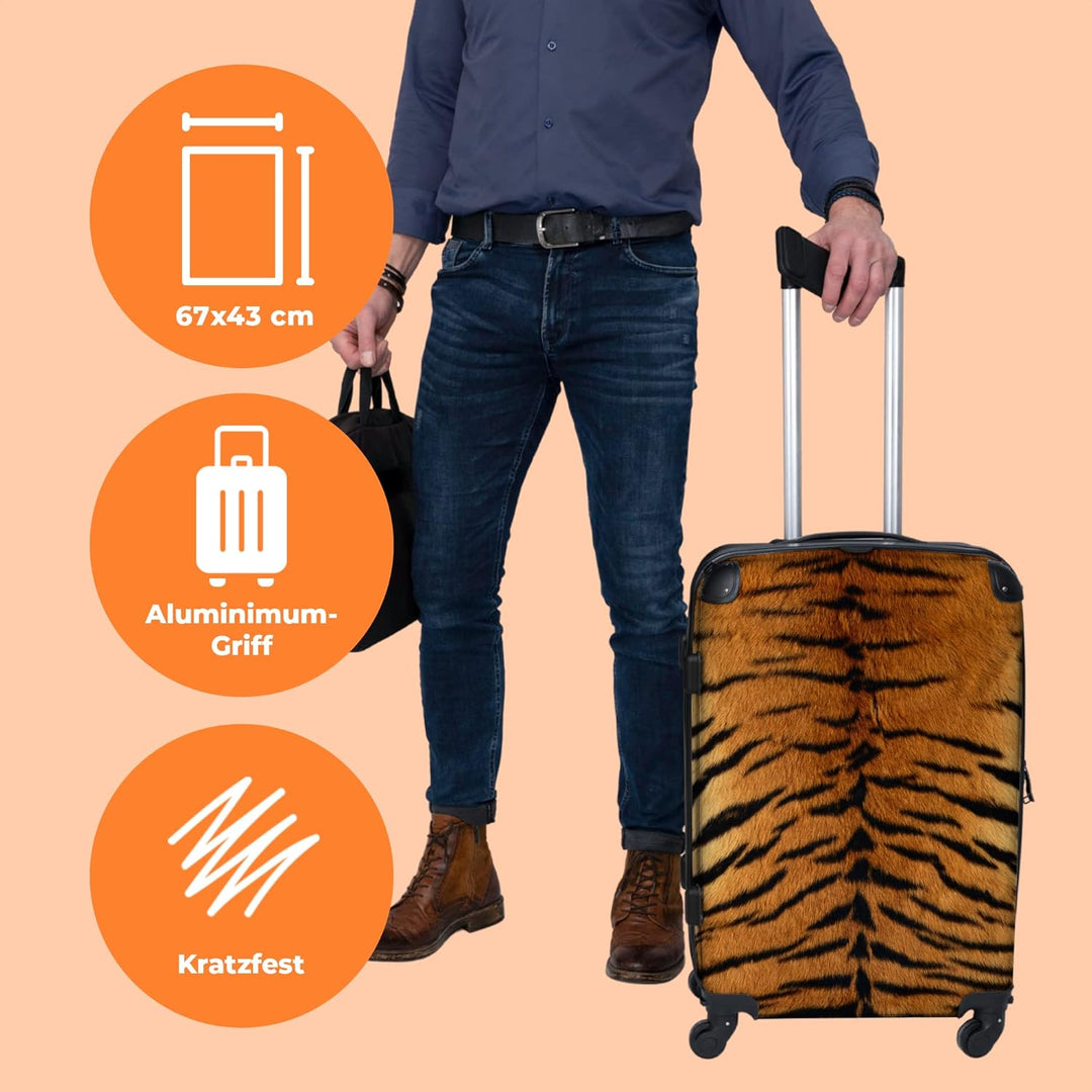 NoBoringSuitcases.com® Koffer gross Trolley Rollkoffer Reisekoffer mit 4 Rollen Fotokoffer - Tiger -