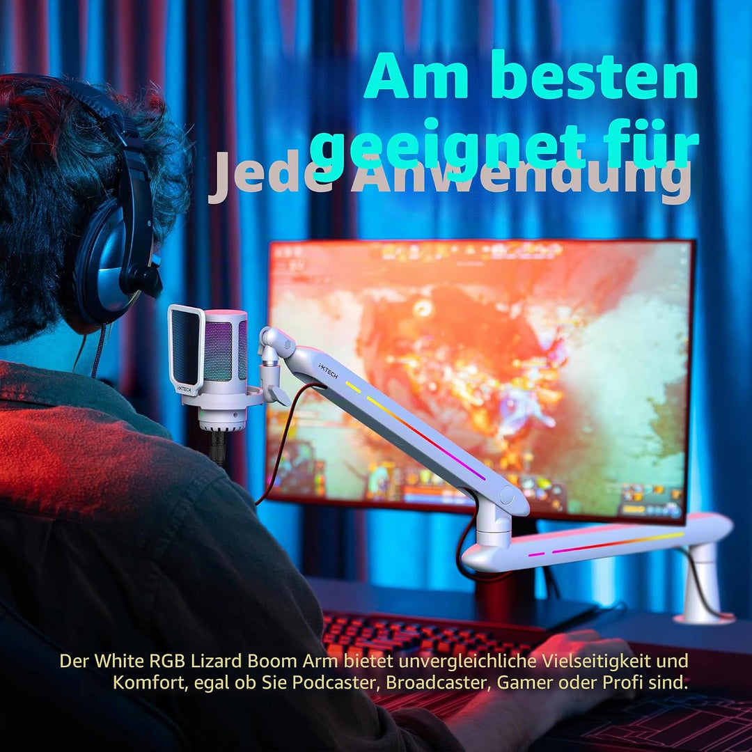 IXTECH RGB Low Profile Galgenarm für Mikrofon, verstellbarer Mikrofonarmständer mit Tischhalterungsk