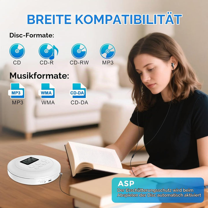 Gueray Tragbarer CD-Player CD Spieler Persönliche CD Player mit Kopfhörer LCD Display Anti-Skip Schu
