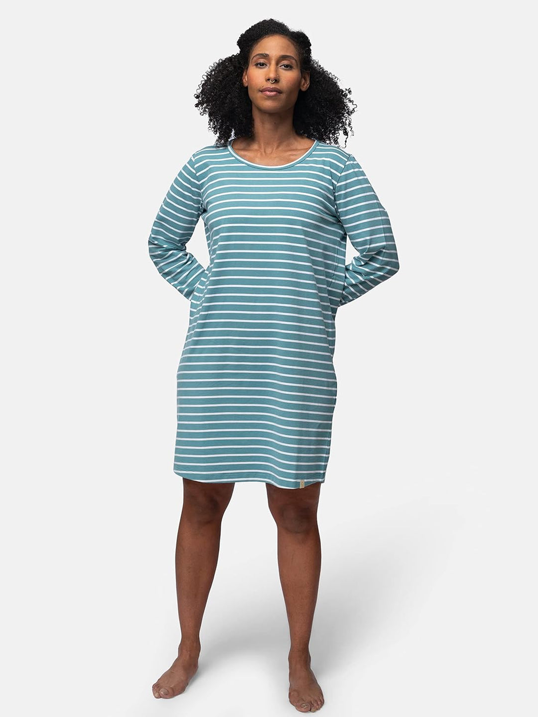 greenjama Damen Sleepshirt Ringel, GOTS-Zertifiziert Nachthemd 40 Topaz, 40 Topaz