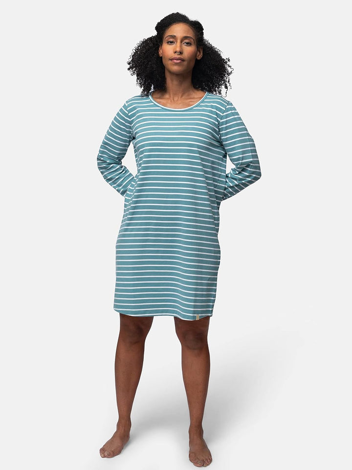 greenjama Damen Sleepshirt Ringel, GOTS-Zertifiziert Nachthemd 40 Topaz, 40 Topaz