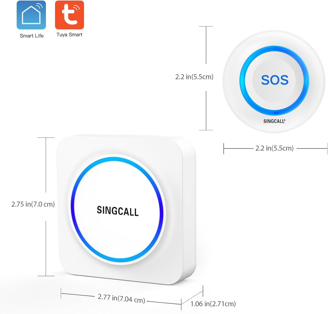 SINGCALL Tuya WiFi Smart SOS Notfallknopf System, Persönliches Alarmsystem für ältere/Patienten/Seni