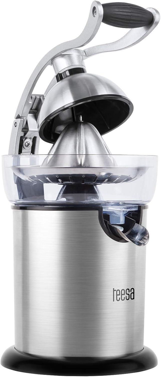 Teesa TSA3011 Elektrische Zitruspresse, Saftpresse mit Griff 130 W / 350 ml Edelstahl, Silber