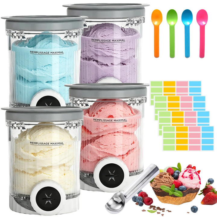 Behälter für Ninja Creami Deluxe Pints,4 Stück Ersatz für Ninja Creami Deluxe Pints und Deckel,Eisbe