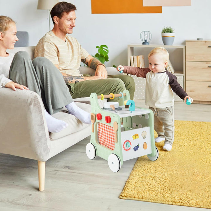 GOPLUS 6 in 1 Lauflernhilfe aus Holz, Lauflernwagen mit Spielküche, Formanpassung, beweglichem Schie