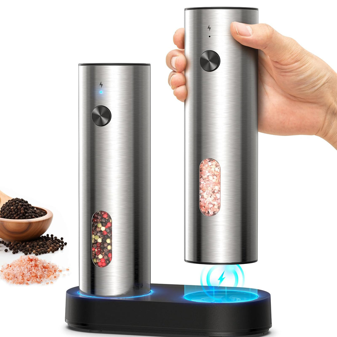 Elektrische Salz und Pfeffermühle Set, SINZONeu® Edelstahl Mühlen mit USB-C Ladestation, 5 Stufen Ma