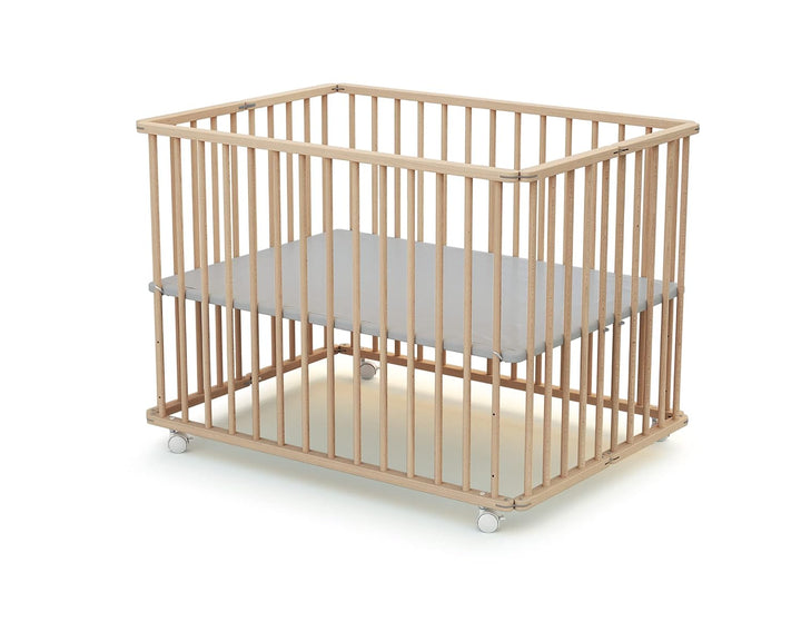 Webaby - Laufstall Baby Faltbar Holz mit Rollen und Matte 70x100 Buche Natur | Faltbarer Laufstall |