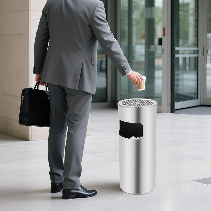 15L Mülleimer, Innen/Aussen Edelstahl Mülleimer, mit Standaschenbecher, Edelstahl Standaschenbecher,