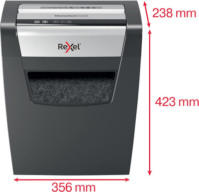 Rexel Aktenvernichter Momentum Slimline X410-SL, Partikelschnitt, 11-10 Blatt A4 (70-80 g/m²) Kapazi