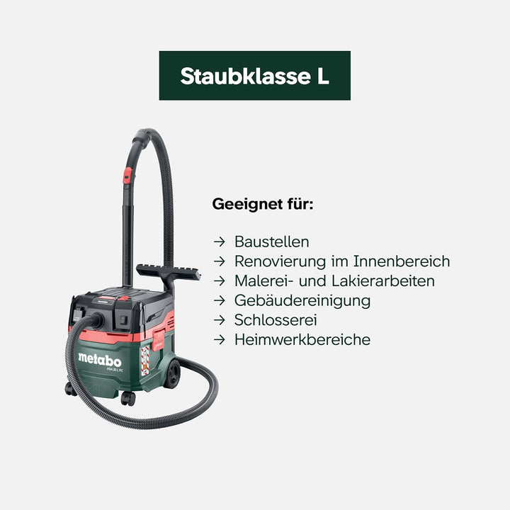 Metabo ASA 20 L PC Allessauger – 602085000 – Nass-/Trockensauger mit integrierter Filterabreinigung
