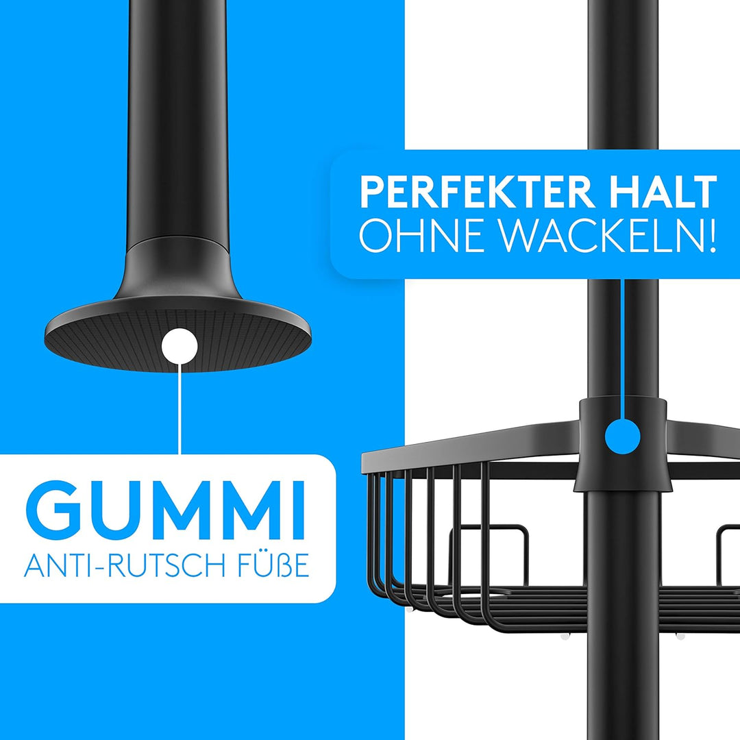 EDELHAND© Teleskop Duschregal Schwarz für Höhe von 105 bis 270 cm - Teleskopregal Bad für Dusche und