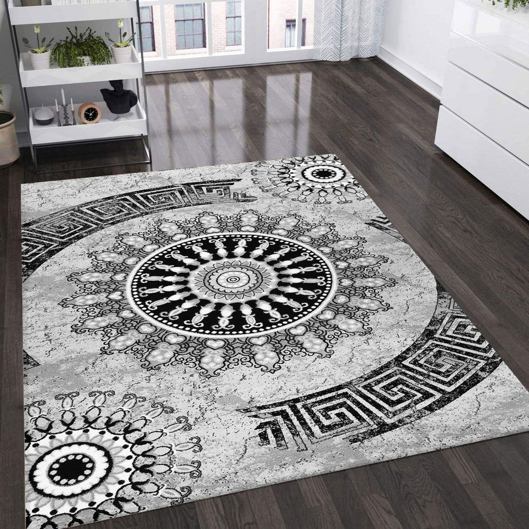 VIMODA Teppich kurzflor Klassisch Orient Design Vintage Mandala Dunkelbraun Grau Anthrazit, für Wohn