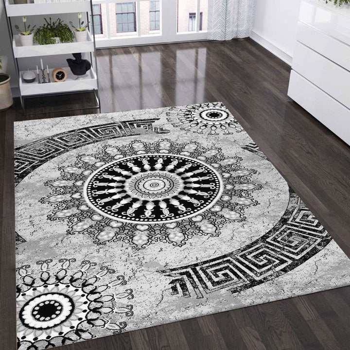 VIMODA Teppich kurzflor Klassisch Orient Design Vintage Mandala Dunkelbraun Grau Anthrazit, für Wohn