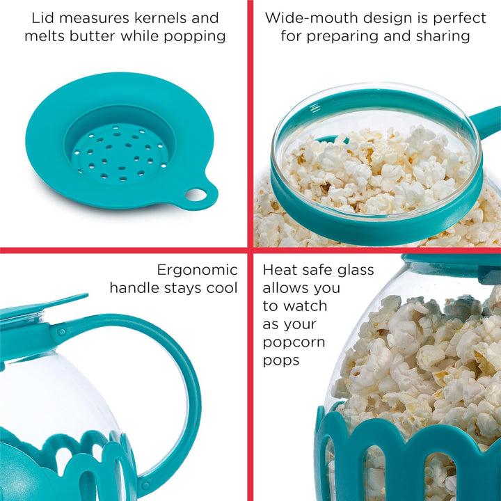 Ecolution Patentierter Mikrowellen-Popcorn-Popper, Borosilikatglas Kunststoff, blaugrün 1.5-Quart Sn