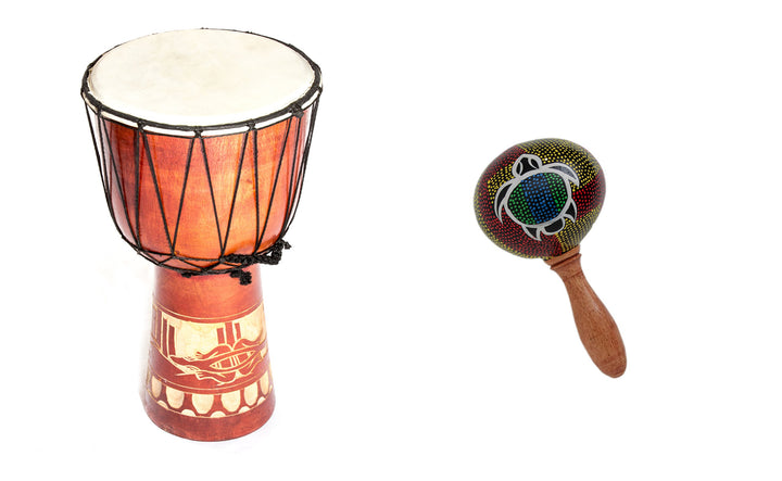 Grosse 60cm Djembe Holz Trommel Bongo Ziegenfell Gecko Holz + Rassel Schildkröte R1