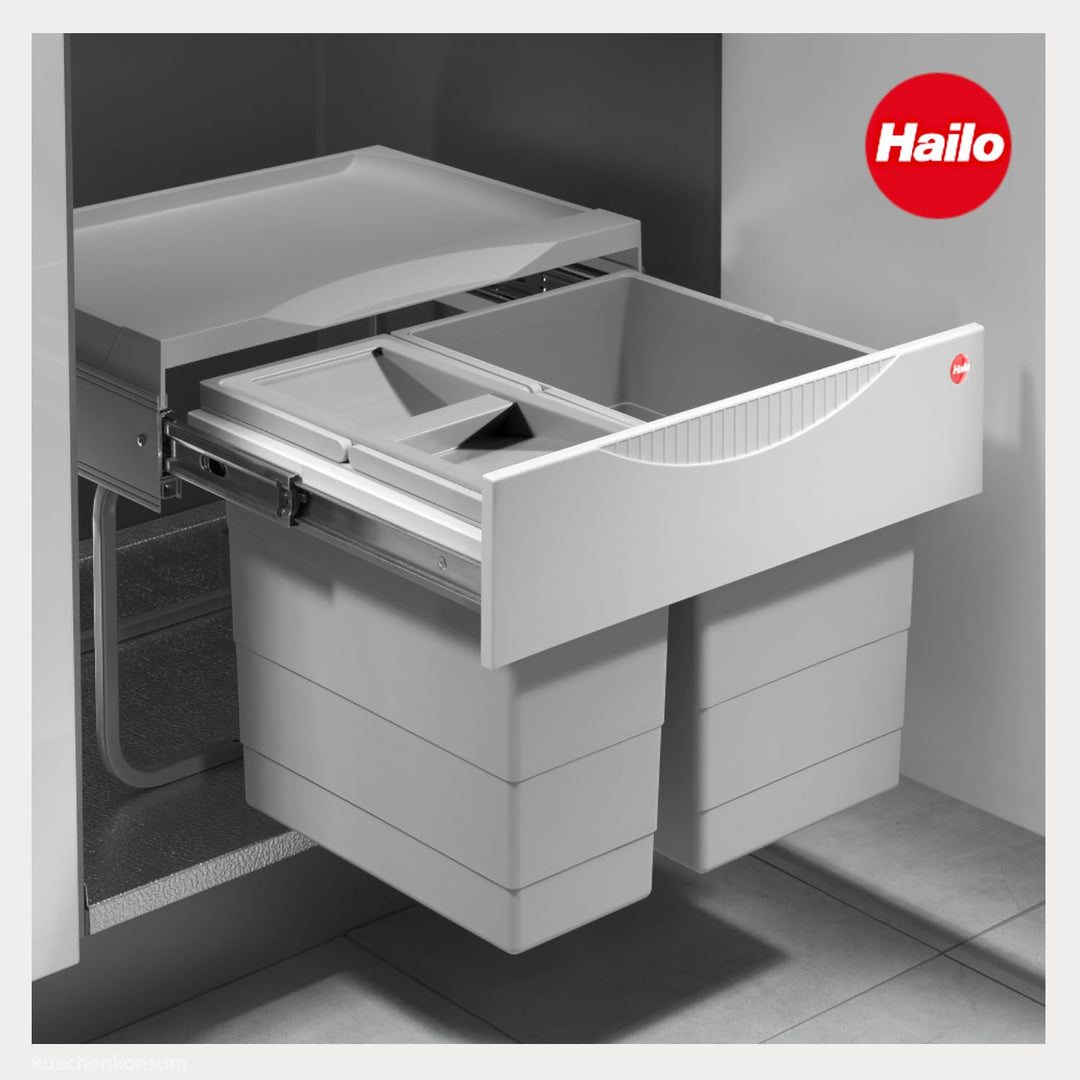 Hailo Abfallsammler 3644702 | Raumspar-Tandem-S | 30L Einbau-Mülleimer | 2-fach Trennung 18 + 12 Lit