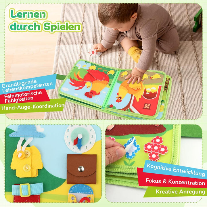 Busy Board ab 2 Jahr Montessori Spielzeug, Bauernhof Quiet Book für unterwegs, Geschenk für Mädchen