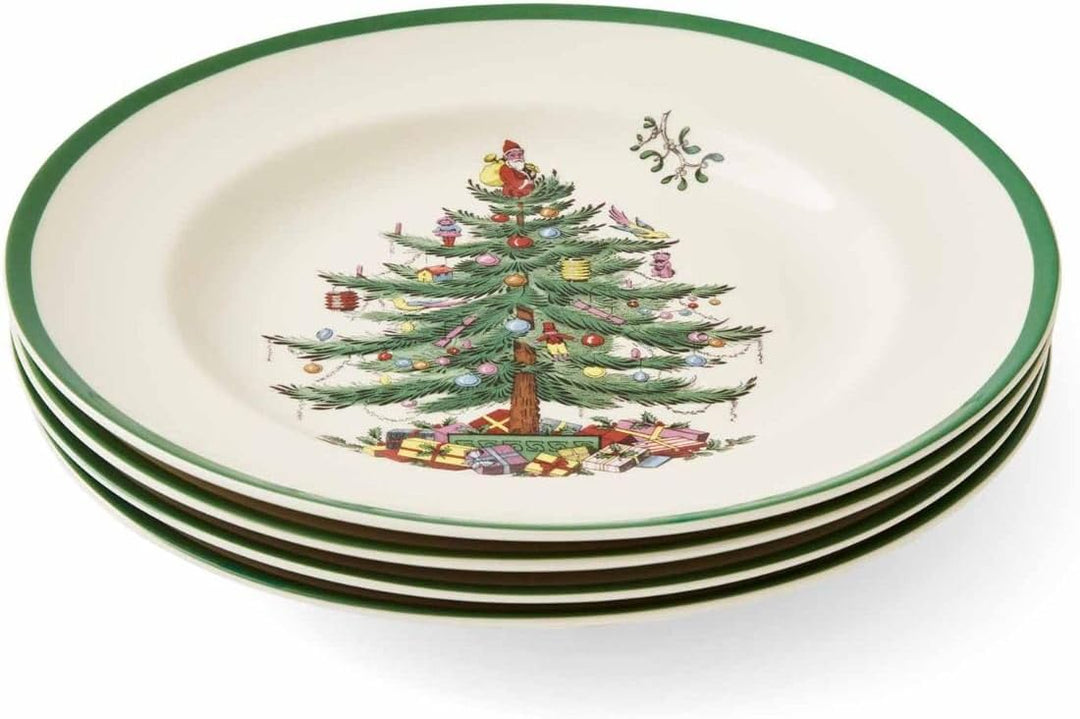 Spode Christmas Tree 25,4 cm Essteller-Set mit 4 Stück – Geschirr im Weihnachtsdesign (grün)