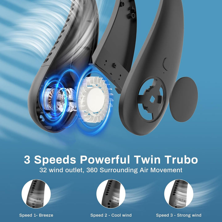 Timiyou Leise Halsventilatoren, Nackenventilator mit 360° Luftstrom, Hands Free Bladeless Fan, Tragb